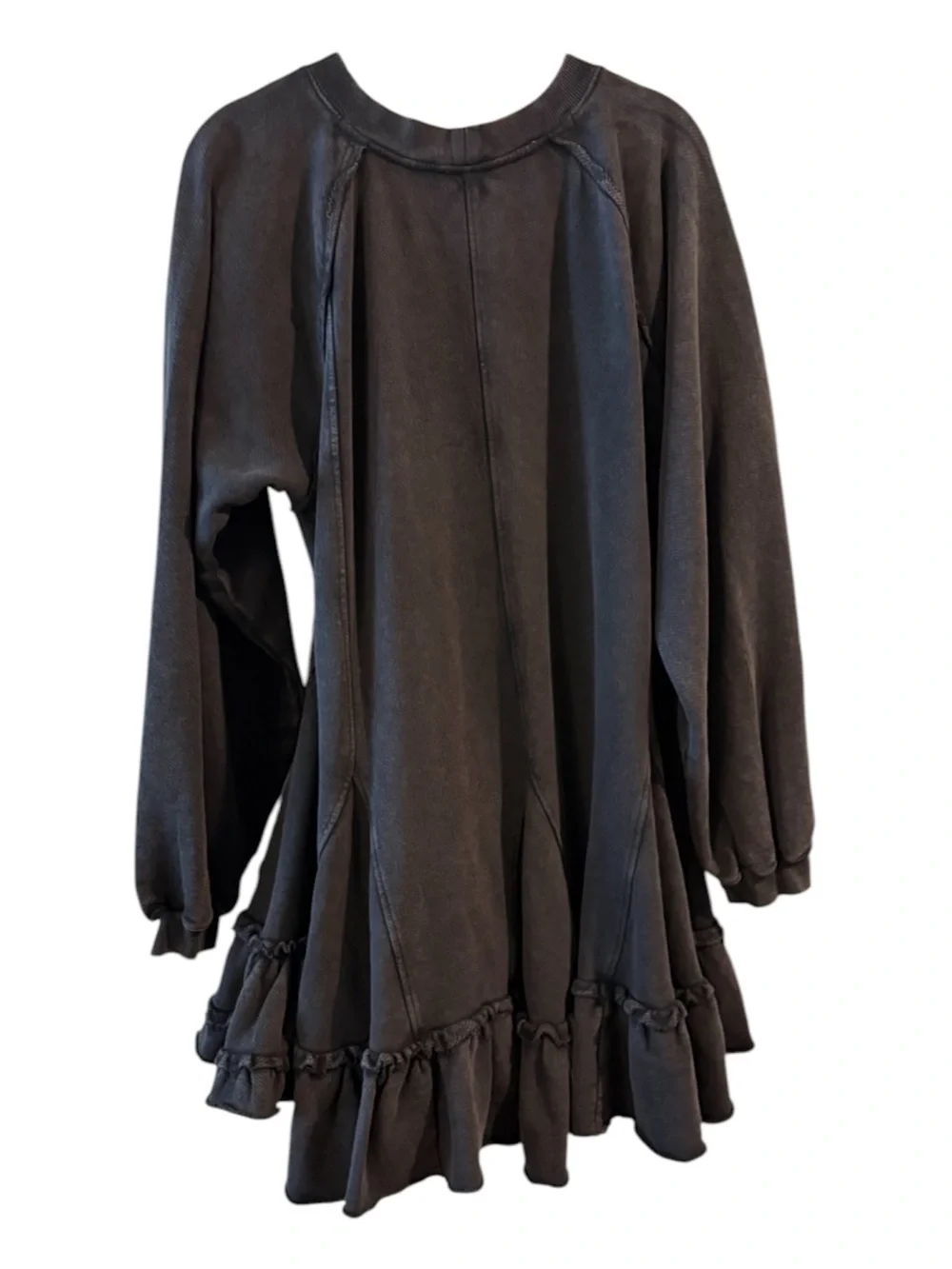 Free People Eva Black Eyelet Ruffle Hem Oversized  Boho Mini Dress Size Medium